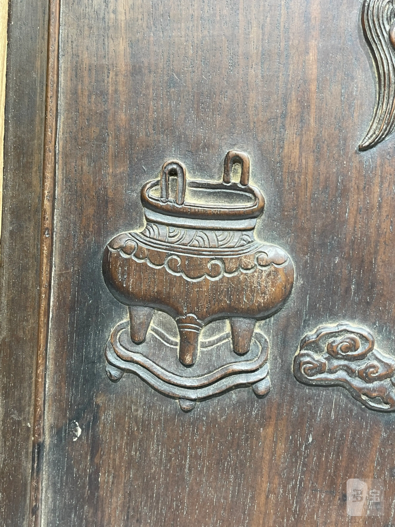 清代 红木双面雕福寿博古纹花板 - 图7